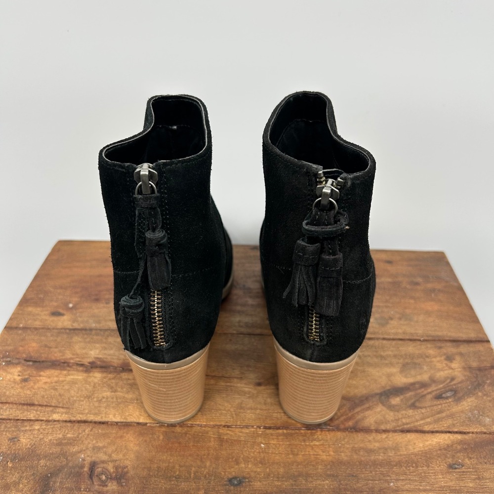 Hush Puppies Womens Black Suede Tassel Back Zip Block‎ Heel Ankle Boots Size 10 - Picture 2 of 8